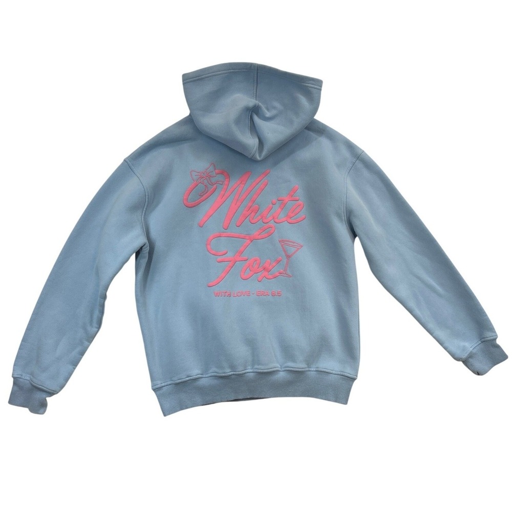 White Fox Hoodie Sweatshirt Womens S/M Light Blue Pink Graphic With Love Era 8.5 - Picture 2 of 6